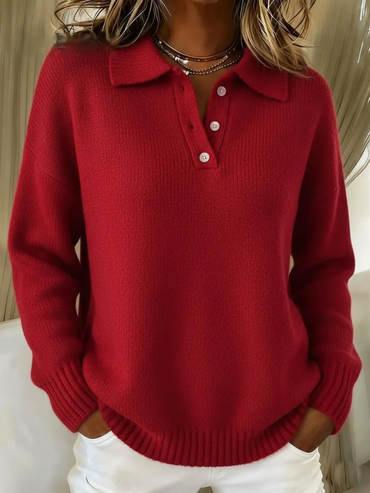 Women's Classic solid-color turtleneck sweater with button closure