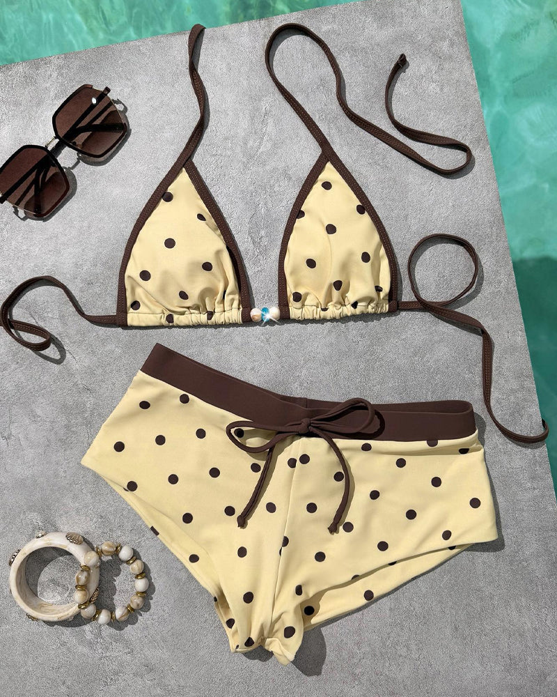 Women's Polka Dot Halter Bikini Set