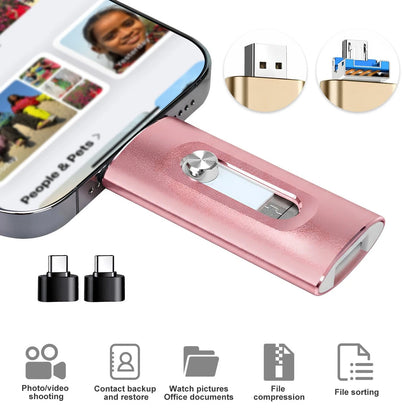 3-in-1 USB Flash Drive with Lightning & Type-C Adapter