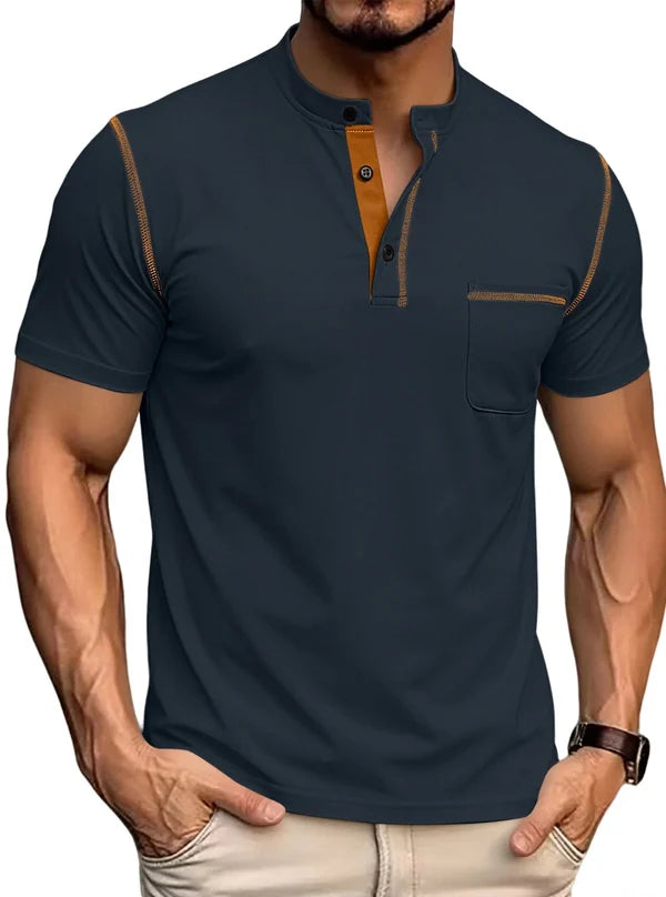 Men’s Contrast Stitch Stand Collar Polo Shirt