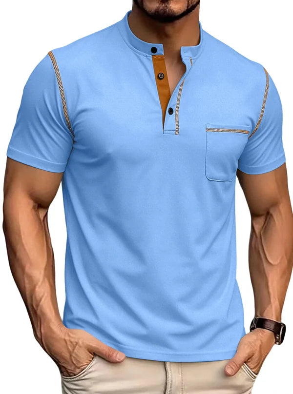 Men’s Contrast Stitch Stand Collar Polo Shirt