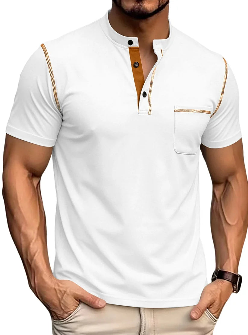 Men’s Contrast Stitch Stand Collar Polo Shirt