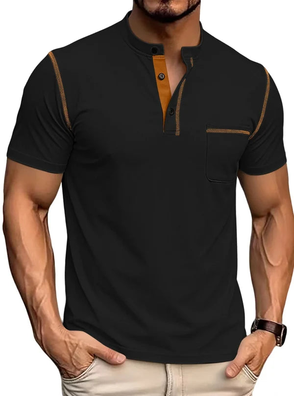 Men’s Contrast Stitch Stand Collar Polo Shirt