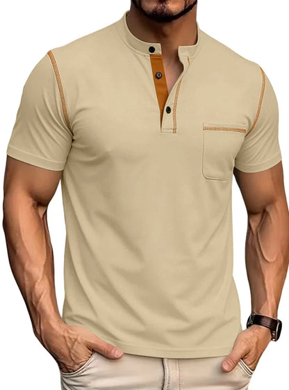 Men’s Contrast Stitch Stand Collar Polo Shirt