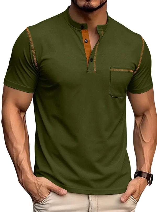 Men’s Contrast Stitch Stand Collar Polo Shirt