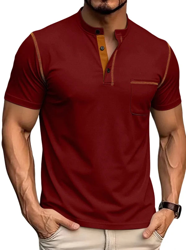 Men’s Contrast Stitch Stand Collar Polo Shirt