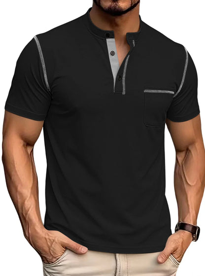 Men’s Contrast Stitch Stand Collar Polo Shirt