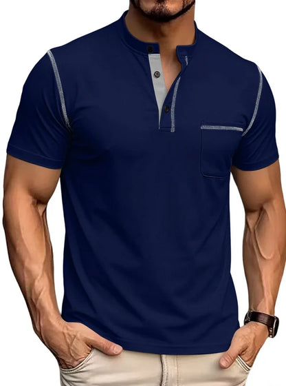 Men’s Contrast Stitch Stand Collar Polo Shirt