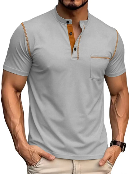 Men’s Contrast Stitch Stand Collar Polo Shirt