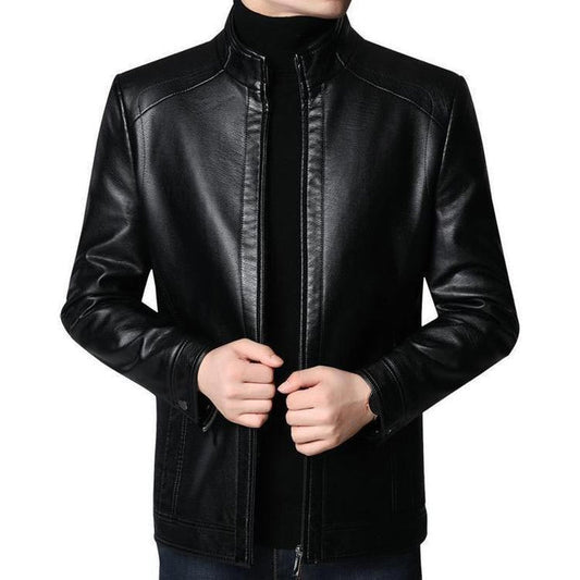 Men's Leather-Look Stand-Collar Jacket