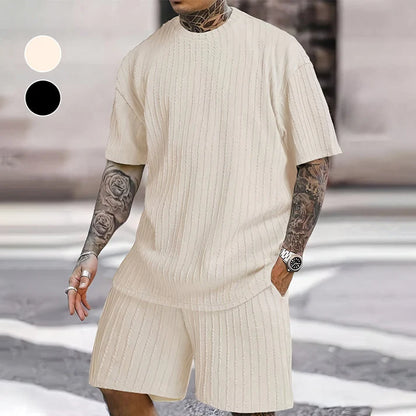 Men's Textured T-Shirt & Shorts Set