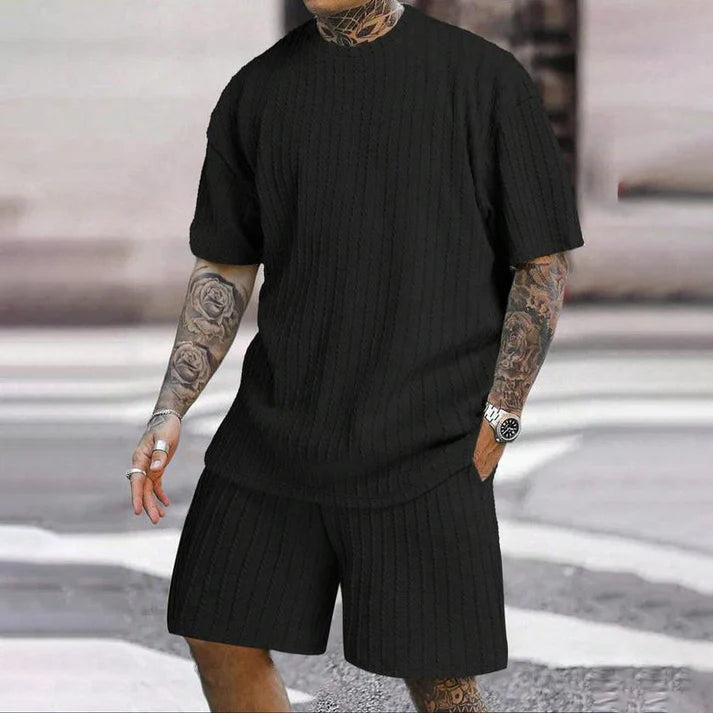 Men's Textured T-Shirt & Shorts Set