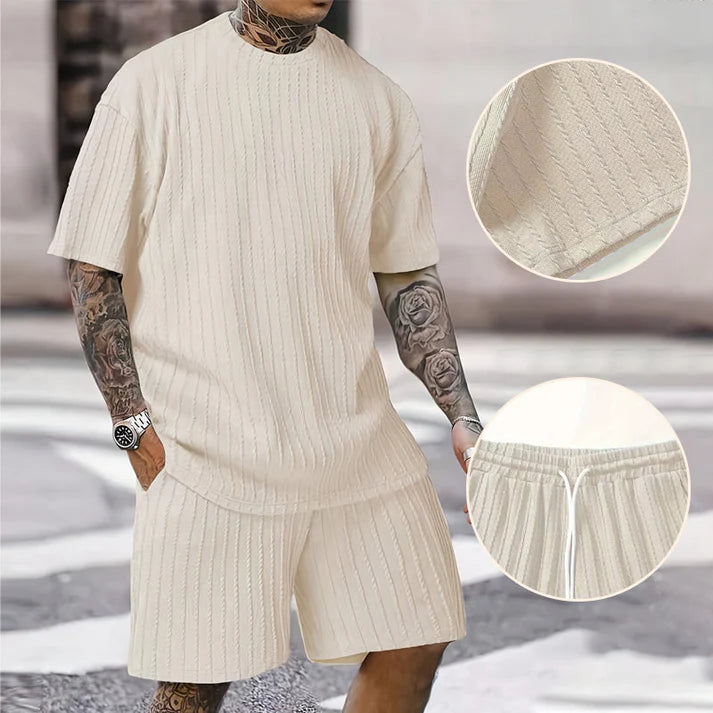 Men's Textured T-Shirt & Shorts Set