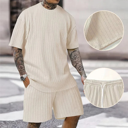 Men's Textured T-Shirt & Shorts Set