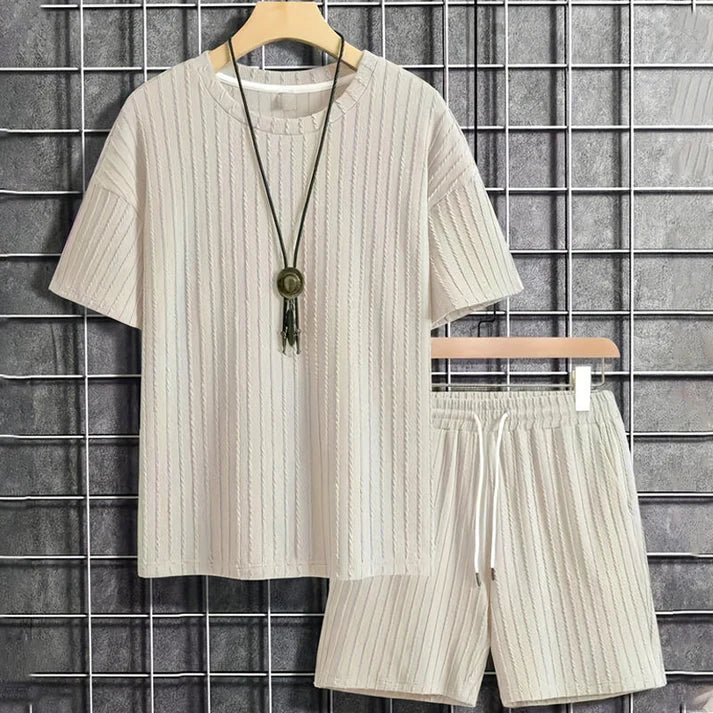 Men's Textured T-Shirt & Shorts Set
