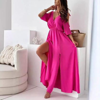 Women's Open Back Slit Maxi Dress