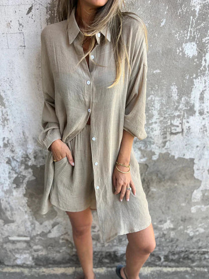 Women’s Relaxed Button-Up Shirt & Shorts Set