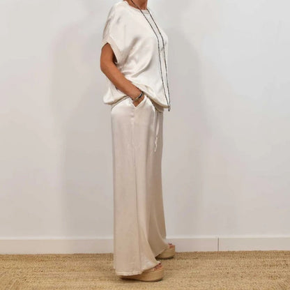 Women's Two-Piece Top and Wide-Leg Pants Set