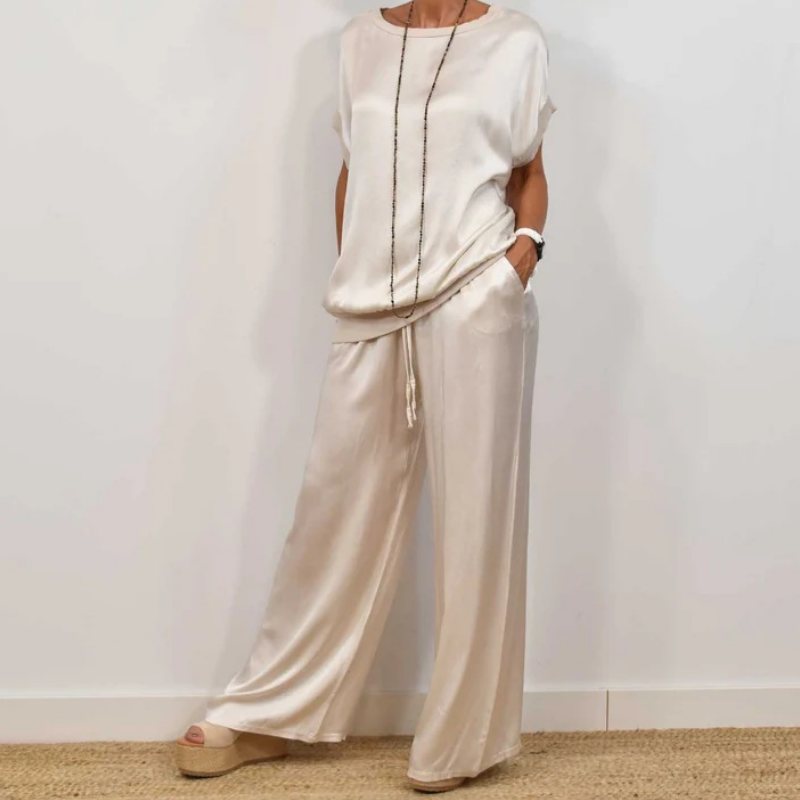 Women's Two-Piece Top and Wide-Leg Pants Set