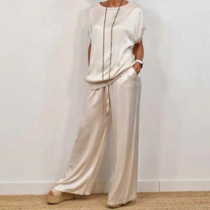 Women's Two-Piece Top and Wide-Leg Pants Set