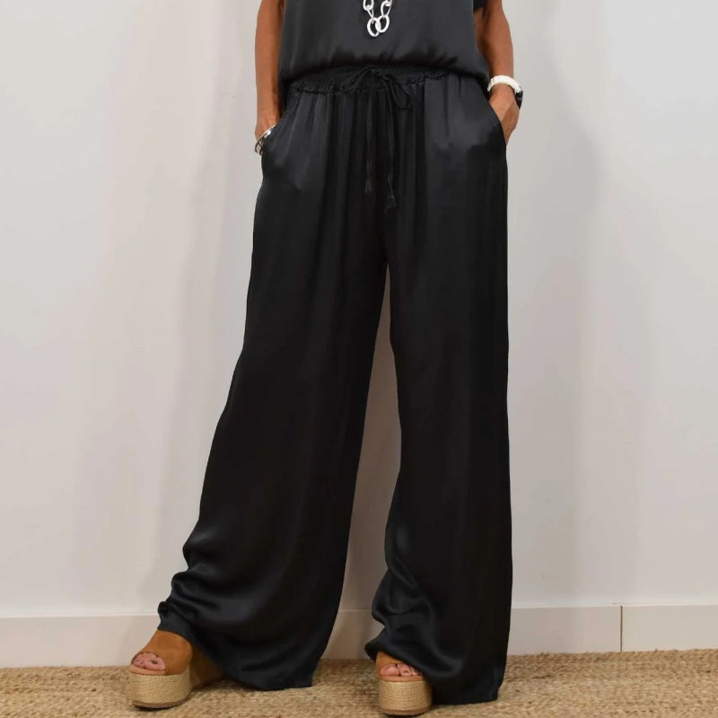 Women's Two-Piece Top and Wide-Leg Pants Set
