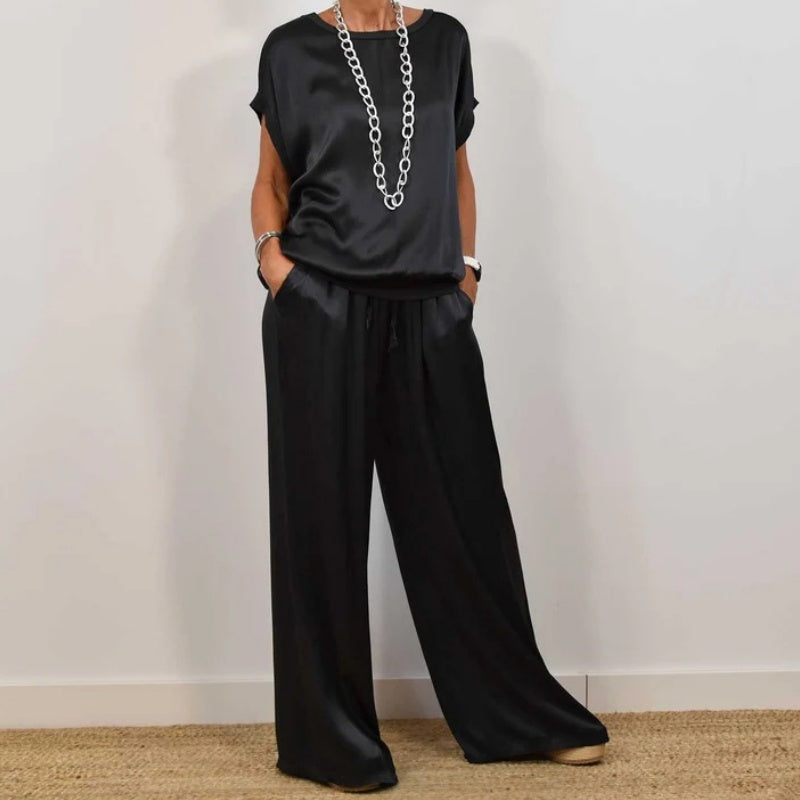 Women's Two-Piece Top and Wide-Leg Pants Set