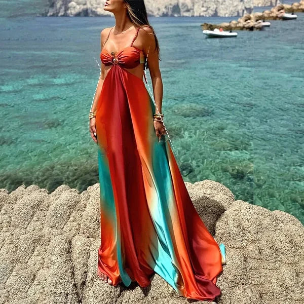 Women's Sunset Print Cutout Dress