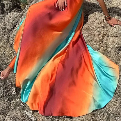 Women's Sunset Print Cutout Dress