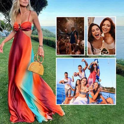 Women's Sunset Print Cutout Dress