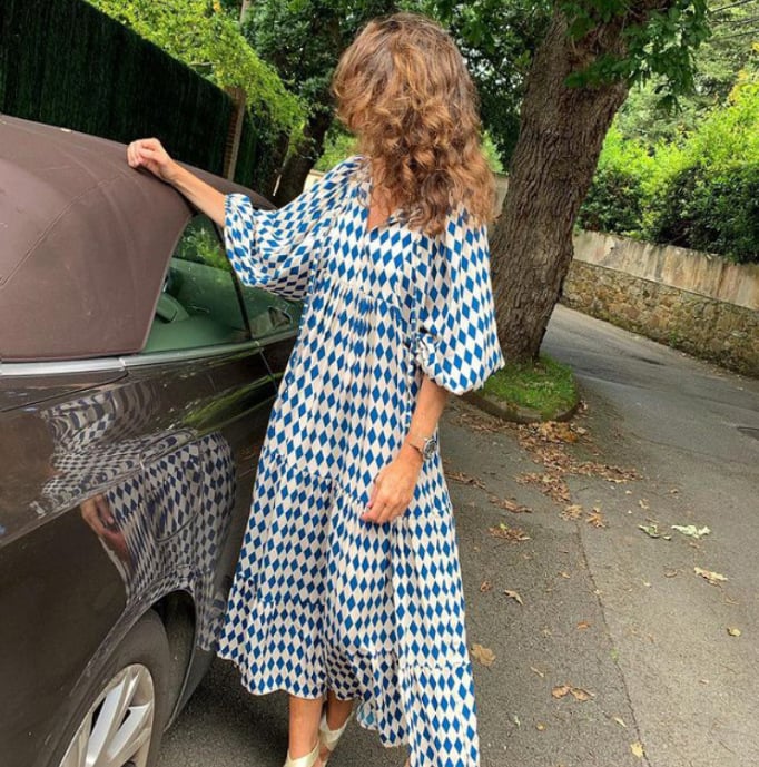 Women's Printed Puff Sleeve Tiered Maxi Dress
