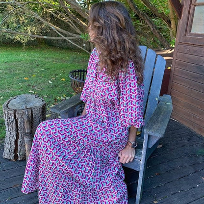 Women's Printed Puff Sleeve Tiered Maxi Dress