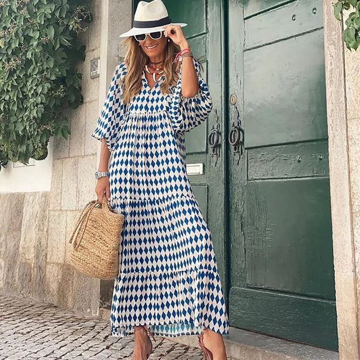 Women's Printed Puff Sleeve Tiered Maxi Dress