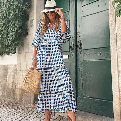 Women's Printed Puff Sleeve Tiered Maxi Dress