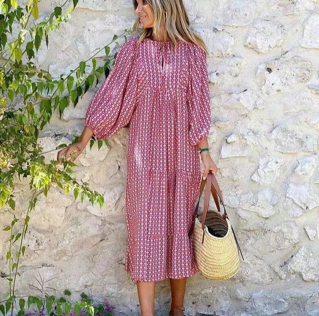 Women's Printed Puff Sleeve Tiered Maxi Dress
