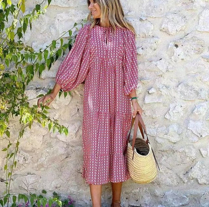 Women's Printed Puff Sleeve Tiered Maxi Dress