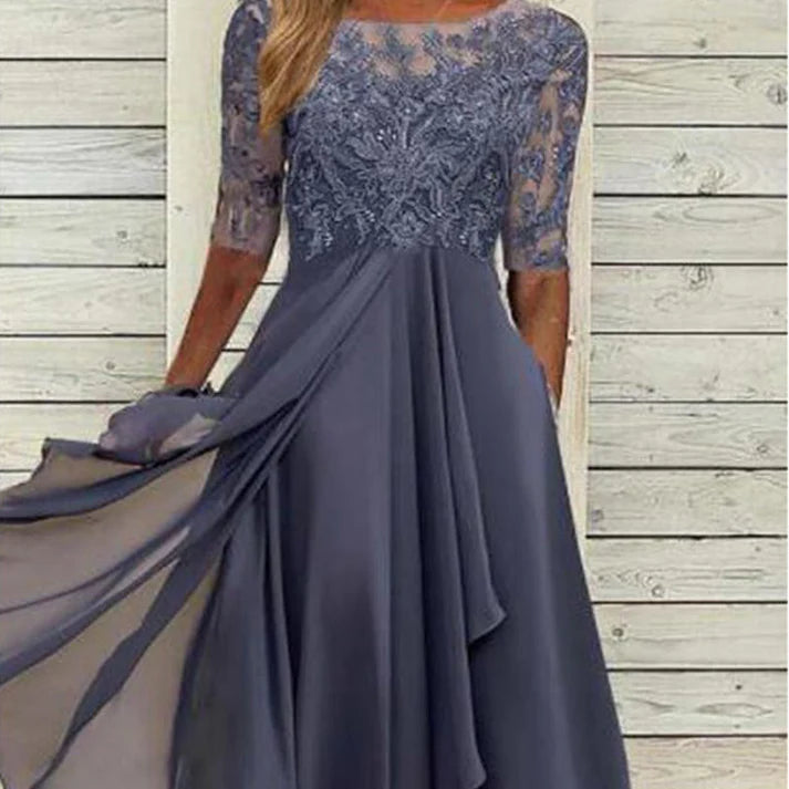 Women's Embroidered Boat Neck Formal Dress