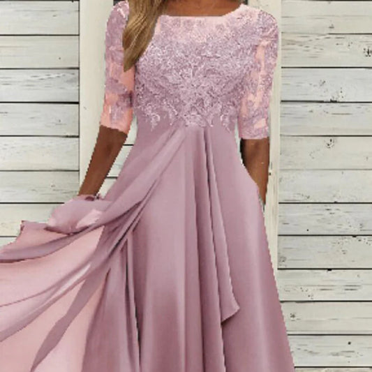 Women's Embroidered Boat Neck Formal Dress