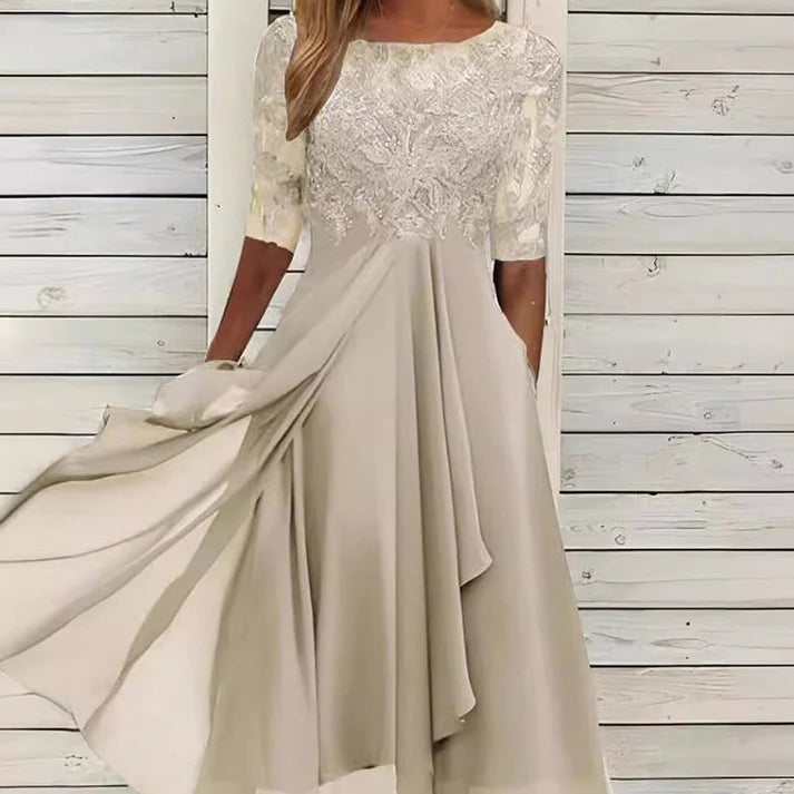 Women's Embroidered Boat Neck Formal Dress