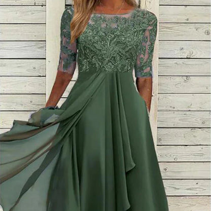 Women's Embroidered Boat Neck Formal Dress