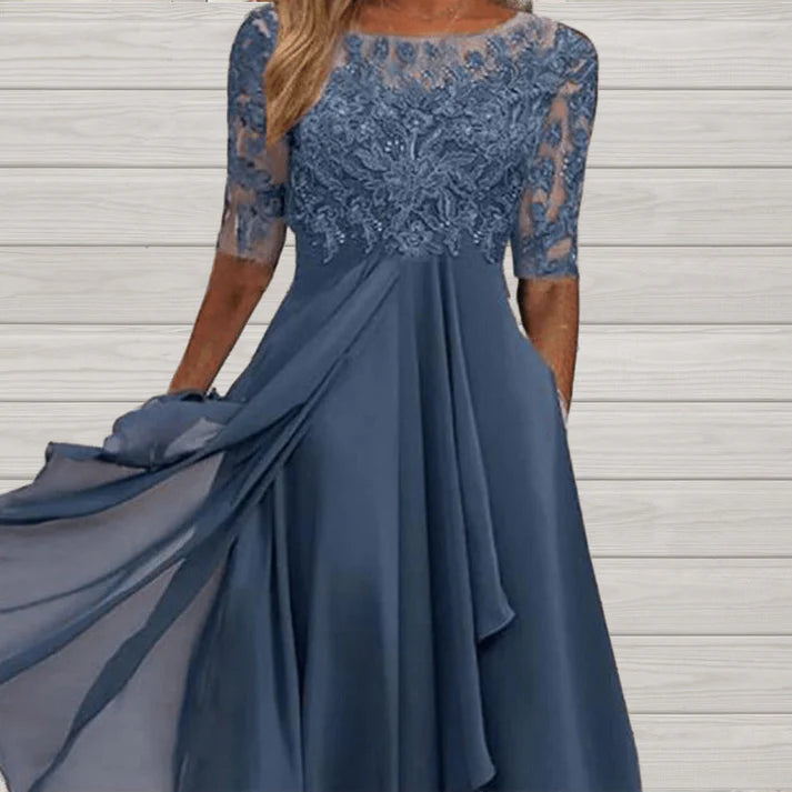 Women's Embroidered Boat Neck Formal Dress