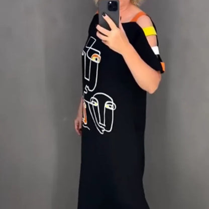 Women's Abstract Face Print Maxi Dress