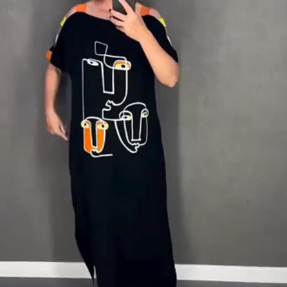 Women's Abstract Face Print Maxi Dress