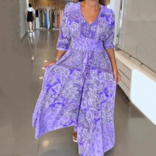 Women's Floral Print V-Neck Maxi Dress