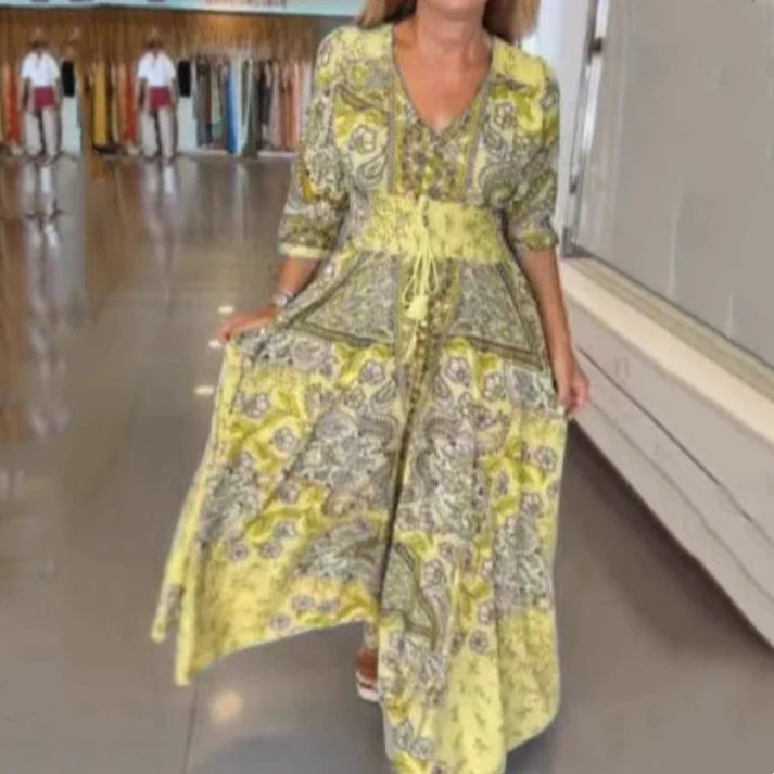 Women's Floral Print V-Neck Maxi Dress