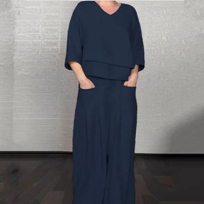 Women's V-Neck Two-Piece Set