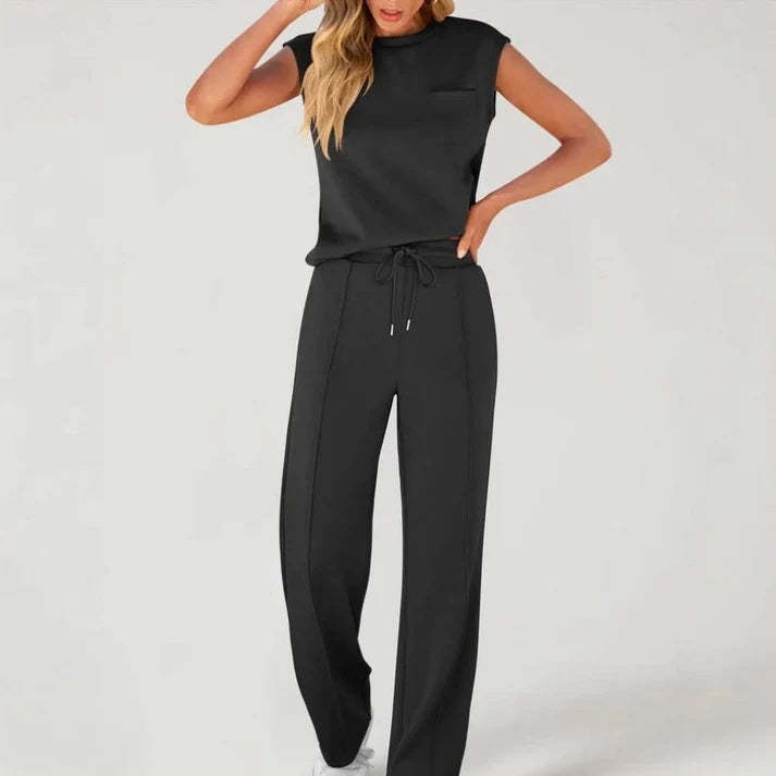 Women's Sleeveless Drawstring Wide Leg Lounge Set