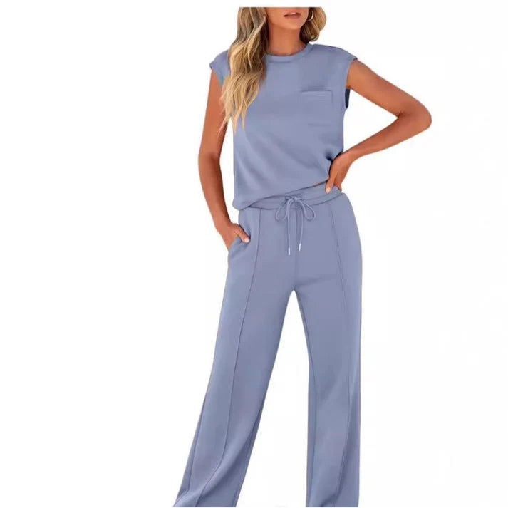 Women's Sleeveless Drawstring Wide Leg Lounge Set