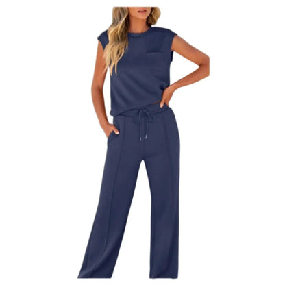Women's Sleeveless Drawstring Wide Leg Lounge Set