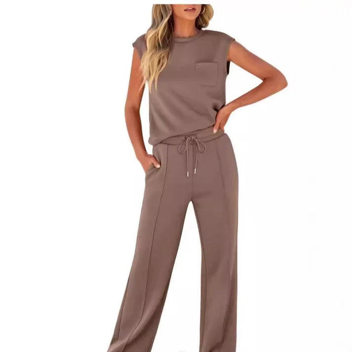 Women's Sleeveless Drawstring Wide Leg Lounge Set