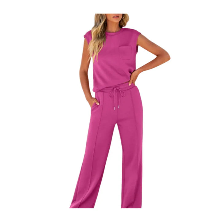 Women's Sleeveless Drawstring Wide Leg Lounge Set